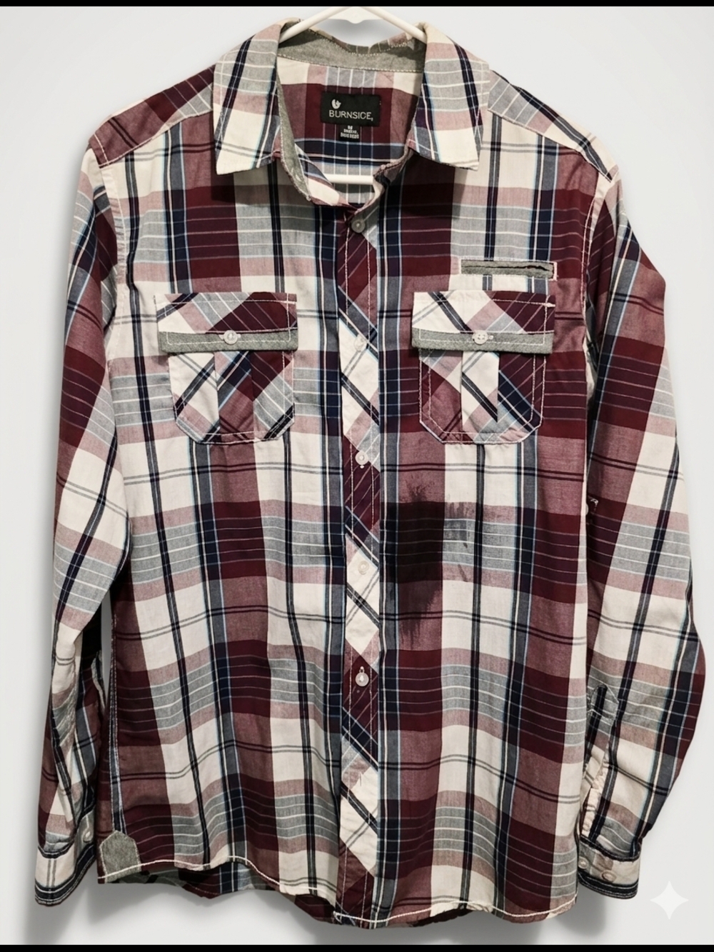 burnside Burgundy and White Plaid Button-Down Shirt